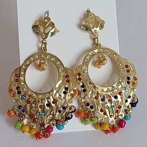 Colourful Indian Ethnic Boho Party Chanbali Dangle Drop Beaded Earrings